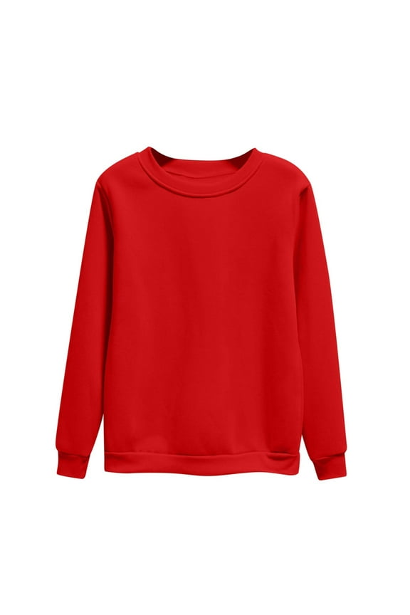 Women's Fleece Lined Sweatshirt Lightweight Crewneck Pullover Fall Casual Long Sleeve Warm Tops Solid Color Basic Sweatshirts(Red,M)