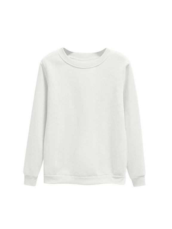 Women's Fleece Lined Sweatshirt Lightweight Crewneck Pullover Fall Casual Long Sleeve Warm Tops Solid Color Basic Sweatshirts(White,L)