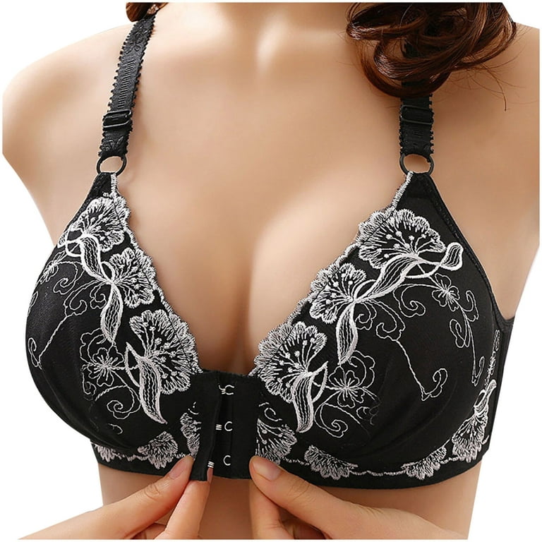 UK Ladies Front Fastening Bras Lace Plus Size Full Coverage Racerback  Wireless