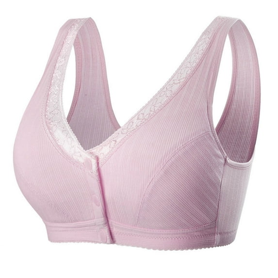 RYRJJ Women's Front Closure Cotton Bra Plus Size Lace Full-Coverage Wirefree Sports Bra Button Snap Closure Comfort Push Up Seamless Sleep Bras(Purple,L)