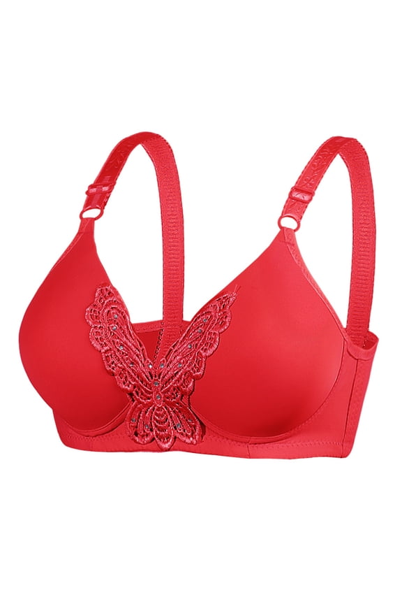 Women's Full-Coverage Bralette Soft Support Unpadded No Underwire Everyday Shaping Bra Solid Comfortable Deep Cup Push Up Bra(Red,S)