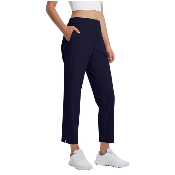RYRJJ Women's Golf Capris Pants with Pockets Ankle Stretch Lightweight Sweatpants for Athletic Hiking Travel Work Lounge Slacks(Navy;M)