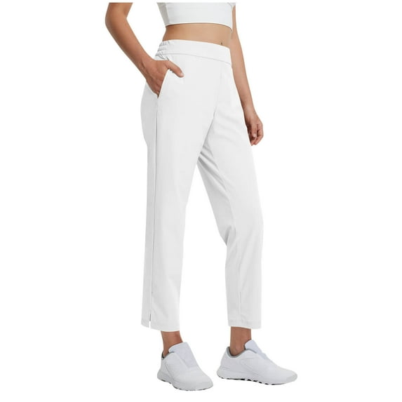 RYRJJ Women's Golf Capris Pants with Pockets Ankle Stretch Lightweight Sweatpants for Athletic Hiking Travel Work Lounge Slacks(White;M)