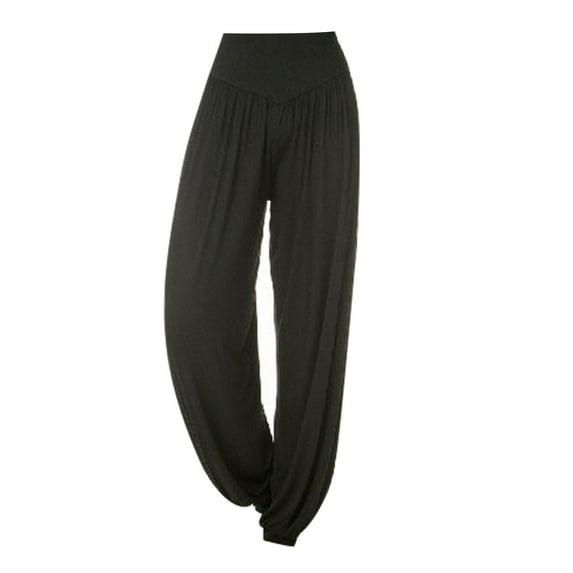 RYRJJ Women's Harem Pants High Waist Baggy Beach Yoga Pants Comfy Solid Color Boho Trousers with Pockets(Black,L)