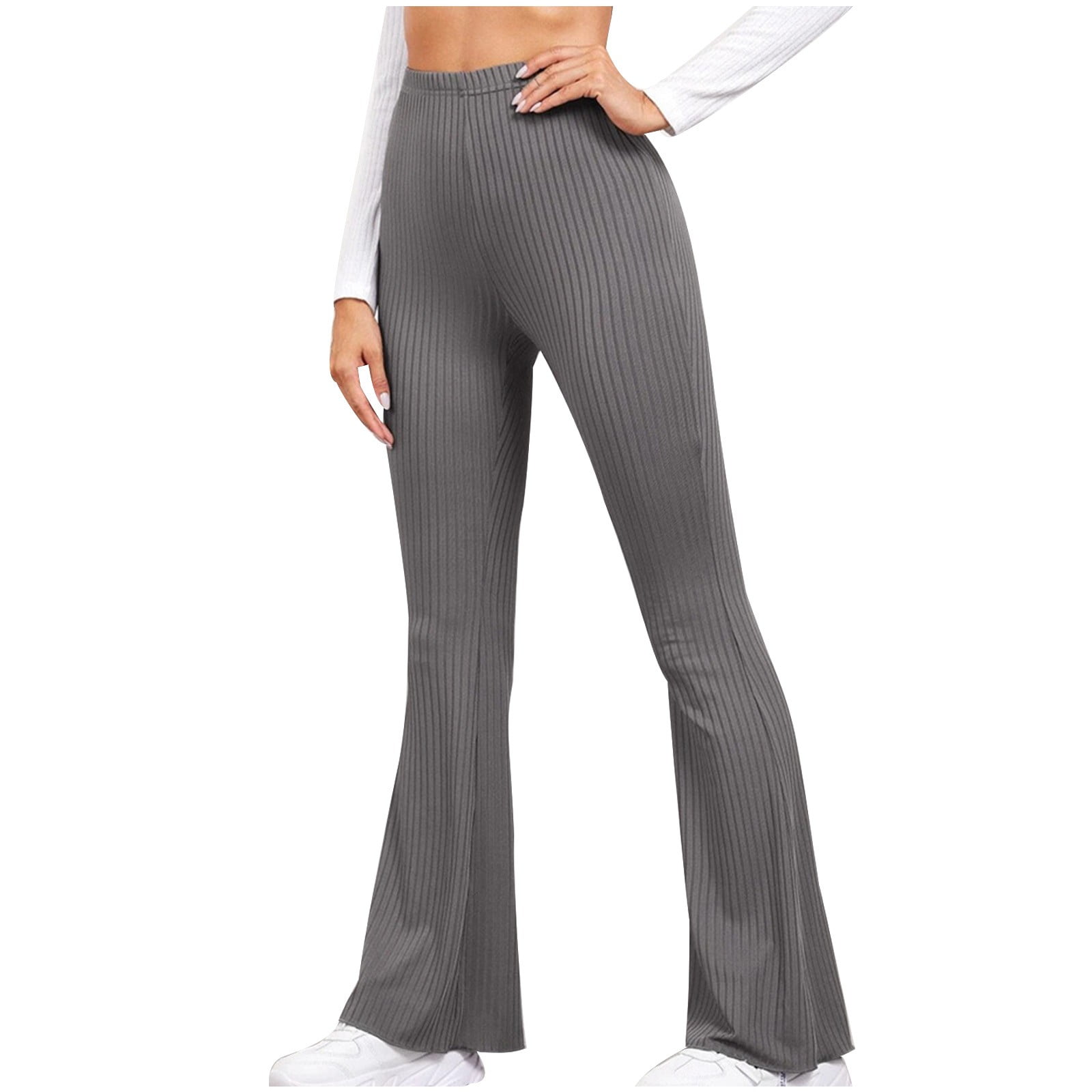 RYRJJ Women's High Waist Ribbed Flare Leggings Stretchy Soft Comfy Wide ...