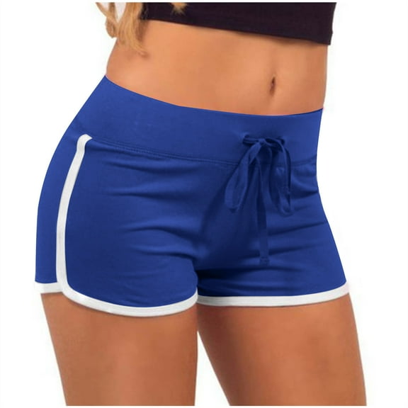 RYRJJ Women's High Waist Yoga Shorts Tummy Control Workout Running Biker Athletic Shorts for Women with Drawstring(Blue,M)