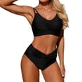 thumbnail image 1 of RYRJJ Women's High Waisted Bikini Sets Tummy Control 2 Piece Swimsuits Full Coverage Padded Twist Knot Front Bathing Suits(Black,XL), 1 of 6
