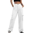 thumbnail image 1 of RYRJJ Women's High Waisted Cargo Pants Travel Y2K Baggy Hiking Pants Wide Leg Military Trousers with Multi Pockets Drawstring Ankle Cuffs(White;M), 1 of 9
