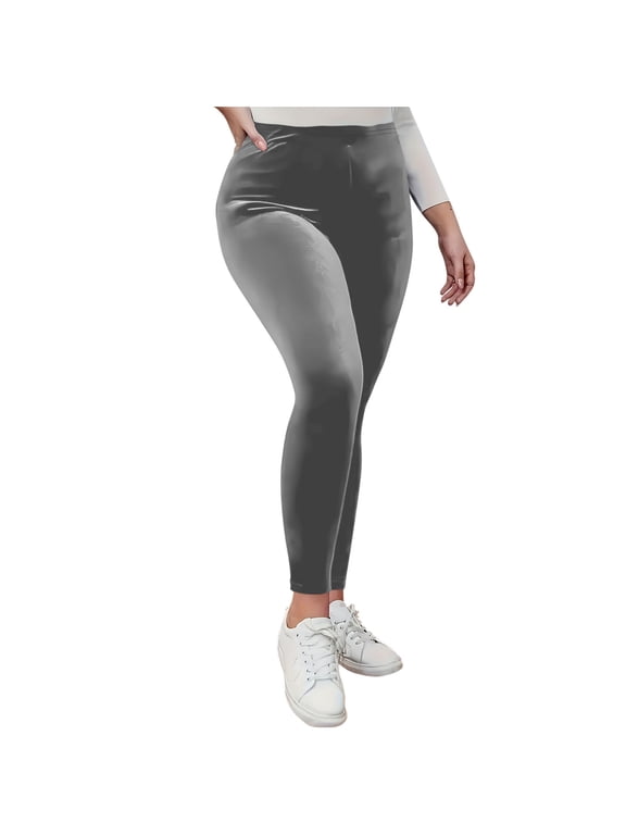 Women's High Waisted Velvet Leggings Stretch Seamless Warm Yoga Pants Tummy Control Soft Velour Leggings(Gray,S)