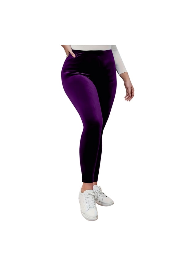 Women's High Waisted Velvet Leggings Stretch Seamless Warm Yoga Pants Tummy Control Soft Velour Leggings(Purple,XL)