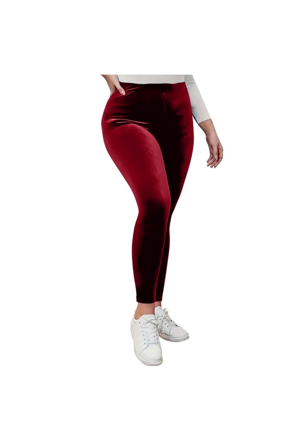 Women's High Waisted Velvet Leggings Stretch Seamless Warm Yoga Pants Tummy Control Soft Velour Leggings(Wine,M)