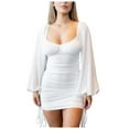 thumbnail image 1 of RYRJJ Women's Lantern Long Sleeve Bodycon Cocktail Dresses Square Neck Drawstring Ruched Evening Club Party Mini Dress(White,L), 1 of 6