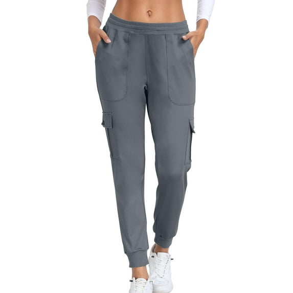 RYRJJ Women's Lightweight Hiking Cargo Pants Outdoor Casual Travel Sweatpants Joggers Elastic Waist Workout Running Pants with Pockets(Dark Gray,M)