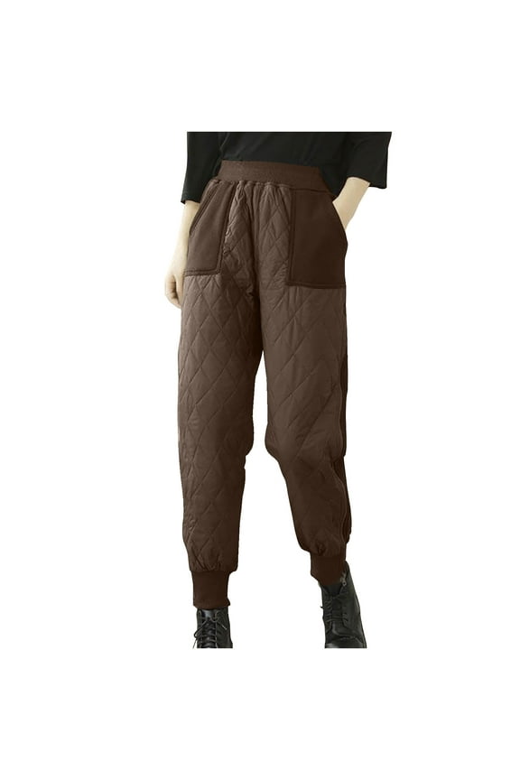 Women's Lightweight Puffy Pants Padded Quilted Snow Pants Puffer Winter Warm Trousers for Outdoor Ski Camping(Coffee,M)