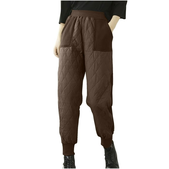 RYRJJ Women's Lightweight Puffy Pants Padded Quilted Snow Pants Puffer Winter Warm Trousers for Outdoor Ski Camping(Coffee,XL)