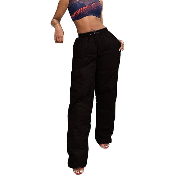 RYRJJ Women's Lightweight Puffy Pants Winter Warm Insulated Puffer Quilted Pants for Hiking Snow Ski Elastic Waisted Loose Trousers(Black,S)