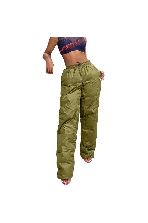 Women's Lightweight Puffy Pants Winter Warm Insulated Puffer Quilted Pants for Hiking Snow Ski Elastic Waisted Loose Trousers(Green,M)