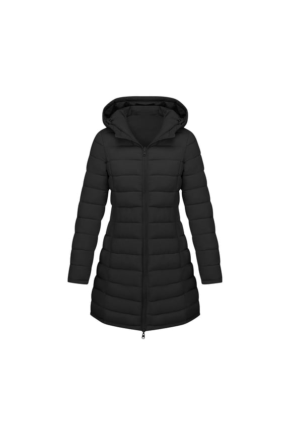 Women's Long Reversible Puffer Jackets Full Zip Winter Outerwear Quilted Padded JacketHooded Warm Snow Coats with Pockets(Black,M)