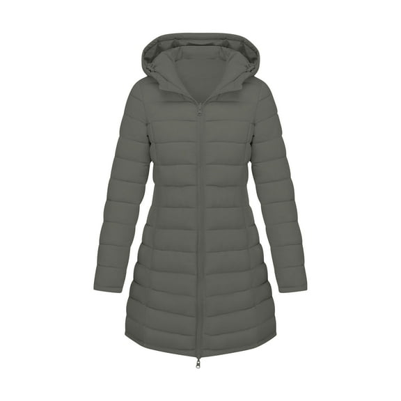 RYRJJ Women's Long Reversible Puffer Jackets Full Zip Winter Outerwear Quilted Padded JacketHooded Warm Snow Coats with Pockets(Dark Gray,M)