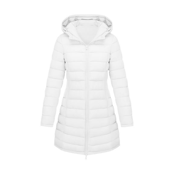 RYRJJ Women's Long Reversible Puffer Jackets Full Zip Winter Outerwear Quilted Padded JacketHooded Warm Snow Coats with Pockets(White,L)