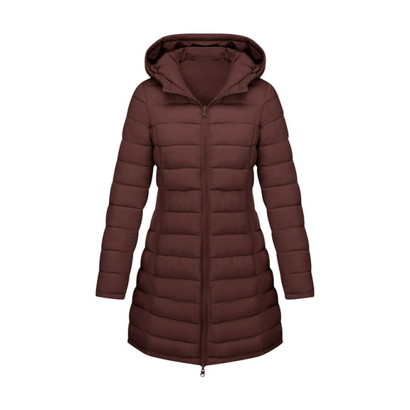 RYRJJ Women's Long Reversible Puffer Jackets Full Zip Winter Outerwear Quilted Padded JacketHooded Warm Snow Coats with Pockets(Wine,S)