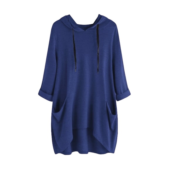 RYRJJ Women's Long Sleeve Tunic Tops for Leggings Fall Casual Long Tunics with Pockets Oversized Lightweight Sweatshirts(Navy,M)