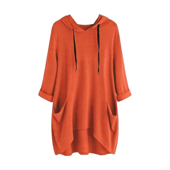 RYRJJ Women's Long Sleeve Tunic Tops for Leggings Fall Casual Long Tunics with Pockets Oversized Lightweight Sweatshirts(Orange,XL)