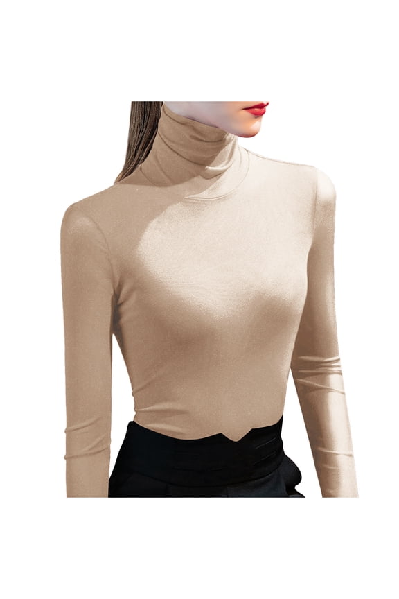 Women's Long Sleeves Mock Turtleneck Tops Casual Basic Blouse Stretchy Slim Fit Lightweight Cozy Under Layer T-Shirts(Beige,M)