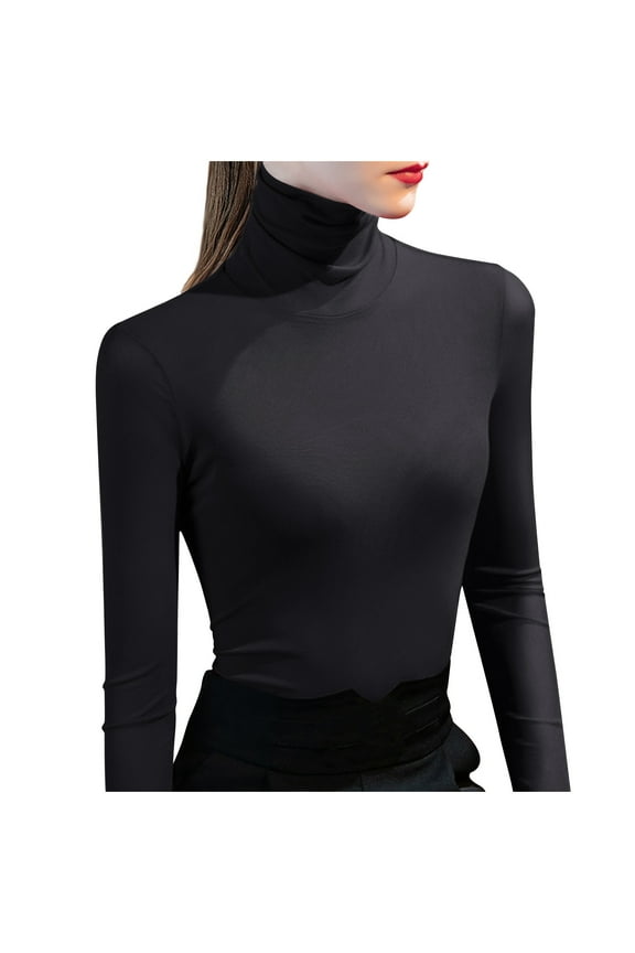 Women's Long Sleeves Mock Turtleneck Tops Casual Basic Blouse Stretchy Slim Fit Lightweight Cozy Under Layer T-Shirts(Black,S)