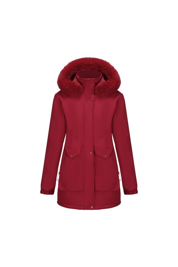 Women's Long Winter Down Coat Windproof Thicken Parka Warm Puffer Jacket Waterproof Outwear with Faux Fur Detachable Hood(Wine,M)