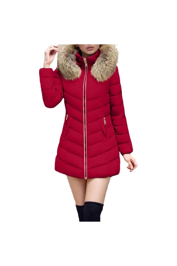 Women's Long Winter Quilted Puffer Coat Zip Up Warm Thicken Down Jacket Detachable Hooded Parka Outwear with Pockets(Wine,XL)