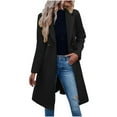 thumbnail image 1 of RYRJJ Women's Long Wool Blend Pea Coat Winter Casual Overcoat Notched Lapel Collar Trench Coat Belted Long Jacket Outerwear(Black,XL), 1 of 9