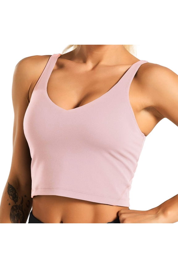 Women's Longline Sports Bra Wirefree Padded Racerback Medium Support Yoga Bras Gym Running Workout Tank Tops(Pink,S)
