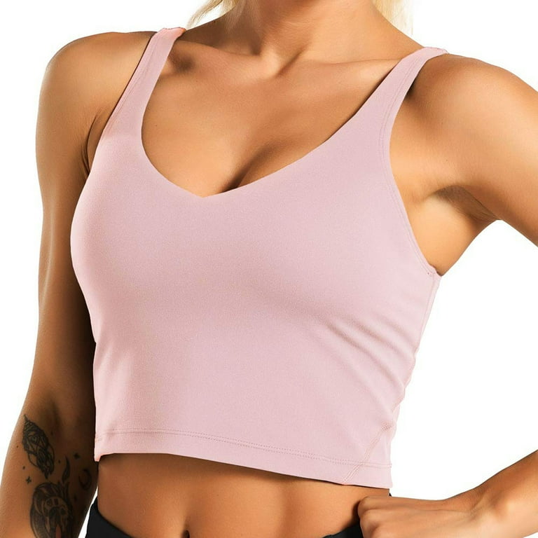 RYRJJ Women's Longline Sports Bra Wirefree Padded Racerback Medium Support  Yoga Bras Gym Running Workout Tank Tops(Pink,XL) 