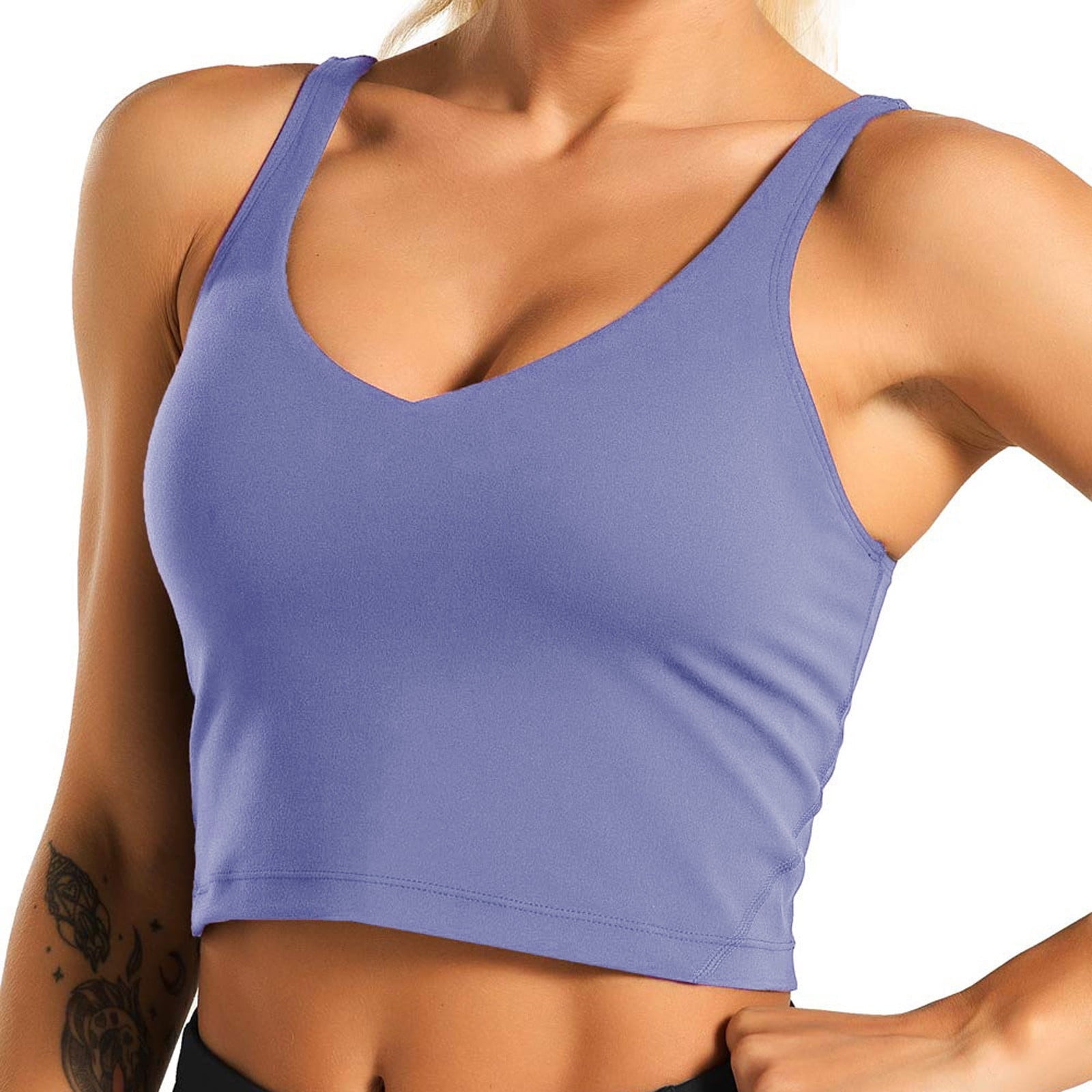 RYRJJ Women's Longline Sports Bra Wirefree Padded Racerback Medium Support  Yoga Bras Gym Running Workout Tank Tops(Blue,XL)