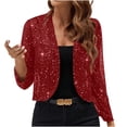 thumbnail image 1 of RYRJJ Women's Mesh 3/4 Sleeve Cardigans Open Front Sequin Bolero Glitter Cropped Cardigan Jacket Cocktail Party Shrug Short Coats(Red,XL), 1 of 9