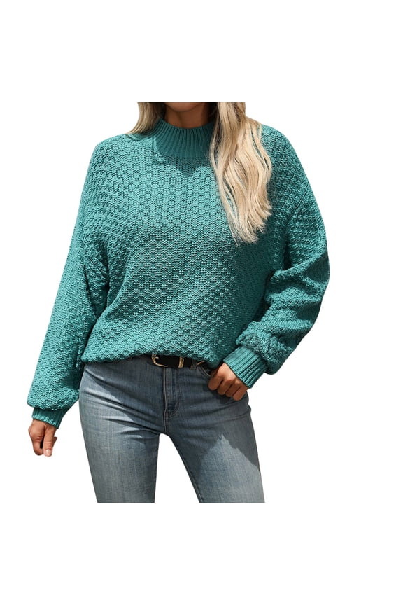 Women's Mock Turtleneck Sweater Fall Winter Chunky Knitted Pullover Soft Comfy Trendy Basic Jumper Top(Green,S)