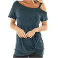 thumbnail image 1 of RYRJJ Women's One Cold Shoulder Tops Summer Short Sleeve Twist Knot Top Casual Tunic Blouse T-Shirts(Green,XL), 1 of 6