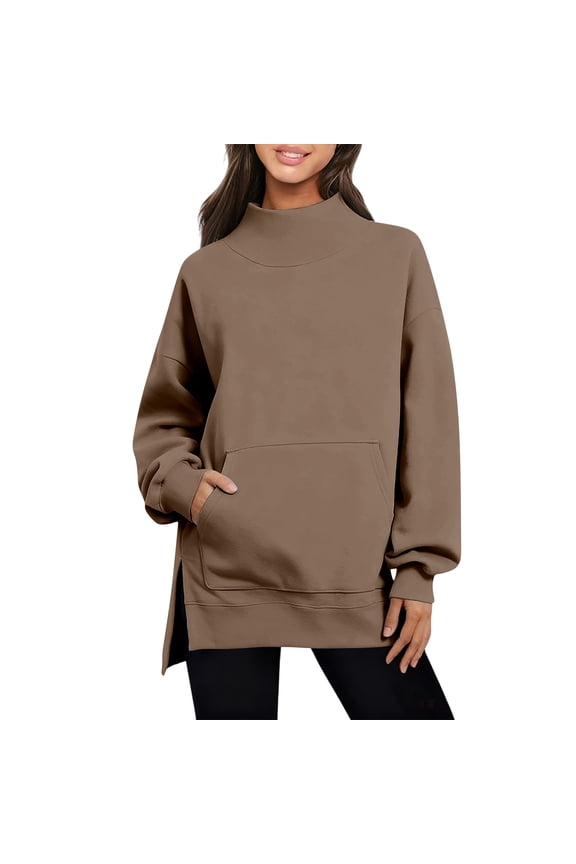 Women's Oversized Sweatshirts Long Sleeve Cowl Neck Casual Loose Fit Hoodies Fall Trendy Pullover Tunic Tops to wear with Leggings(Brown,3XL)
