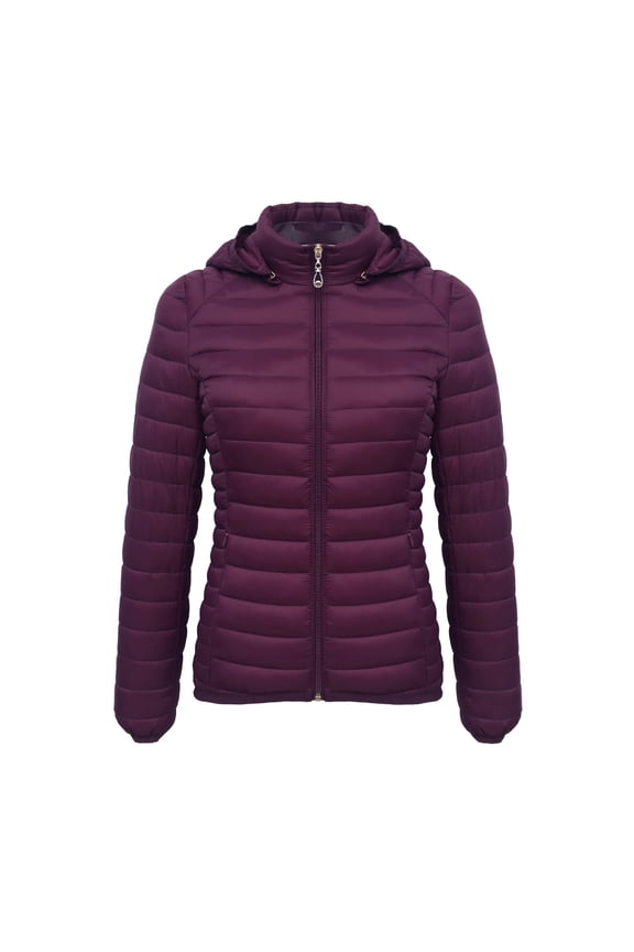 Women's Packable Puffer Jackets with Removable Hood Full Zip Short Down Jacket Lightweight Quilted Warm Winter Coats(Purple,XXL)