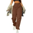 thumbnail image 1 of RYRJJ Women's Parachute Cargo Pants Travel Y2K Streetwear High Waisted Baggy Stretchy Pants with Multi-Pockets Casual Work Trousers(Brown,L), 1 of 6