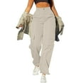 thumbnail image 1 of RYRJJ Women's Parachute Cargo Pants Travel Y2K Streetwear High Waisted Baggy Stretchy Pants with Multi-Pockets Casual Work Trousers(White,XXL), 1 of 6