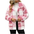 thumbnail image 1 of RYRJJ Women's Plaid Winter Coats Long Sleeve Lapel Button Down Pockets Fleece Sherpa Jacket Casual Trendy Outerwear(Pink,M), 1 of 7