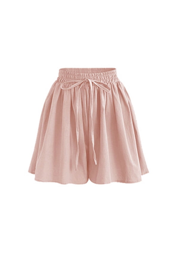 Women's Plus Size Flowy Shorts Casual High Elastic Waisted Drawstring Beach Shorts Summer Wide Leg Ruffle Shorts(Pink,L)