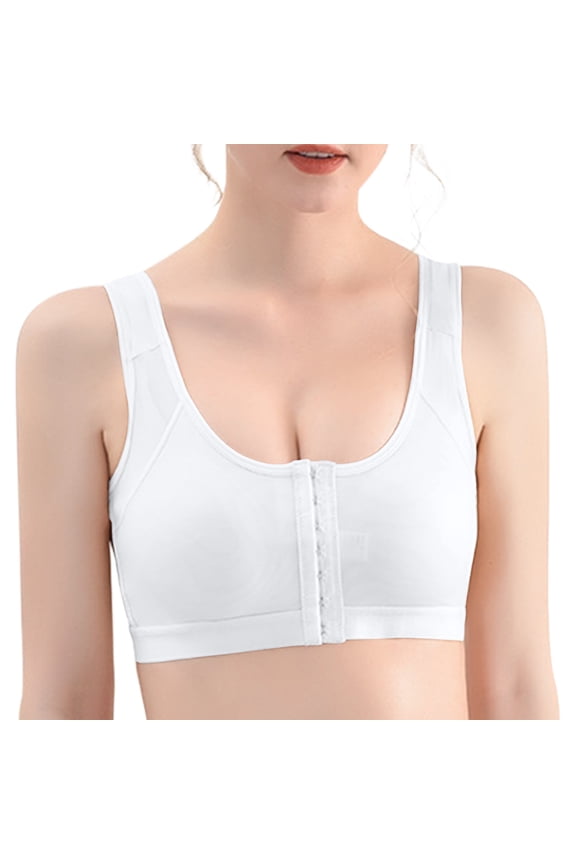 Women's Plus Size Front Closure Posture Bra Wireless Back Support Full-Coverage Comfy Unpadded Sports Bras(White,3XL)