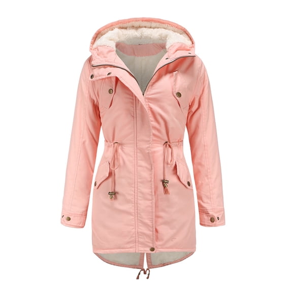 RYRJJ Women's Plus Size Parka Coat Fashion Winter Warm Windproof Snow Thicken Fleece Lined Anoraks Overcoat Drawstring Hooded Jacket with Pockets(Pink,XL)