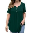 thumbnail image 1 of RYRJJ Women's Plus Size Tunic Tops Summer Short Sleeve V Neck Blouses Ruffle Flowy Button Up T Shirts(Green,4XL), 1 of 5