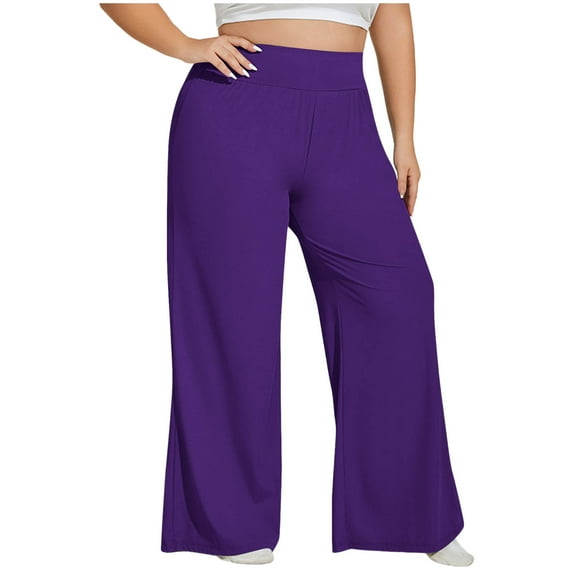 RYRJJ Women's Plus Size Yoga Pants High Waisted Wide Leg Workout Lounge Pants Loose Comfy Stretch Work Dressy Casual Sweatpants(Purple,3XL)