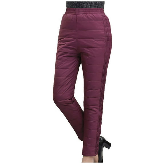 RYRJJ Women's Puffer Pants Winter Windproof Warm Outdoor Ski Snow Pants Classic Elastic High Waist Quilted Padded Tapered Down Trousers with Pockets(01#Red,XXL)