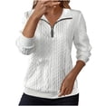 thumbnail image 1 of RYRJJ Women's Quarter Zip Sweatshirts Collared V-Neck Long Sleeve Pullover Shirts Textured Solid Fall Fashion Tops(White,XXL), 1 of 6